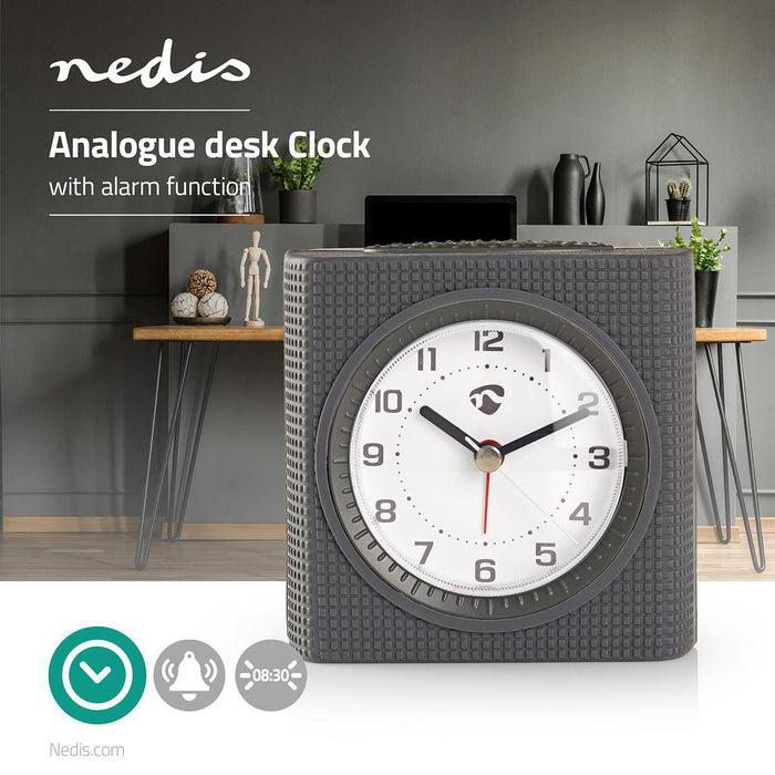 Nedis Analogue Desk Alarm Clock - Snooze function - Backlight - Grey / White, 