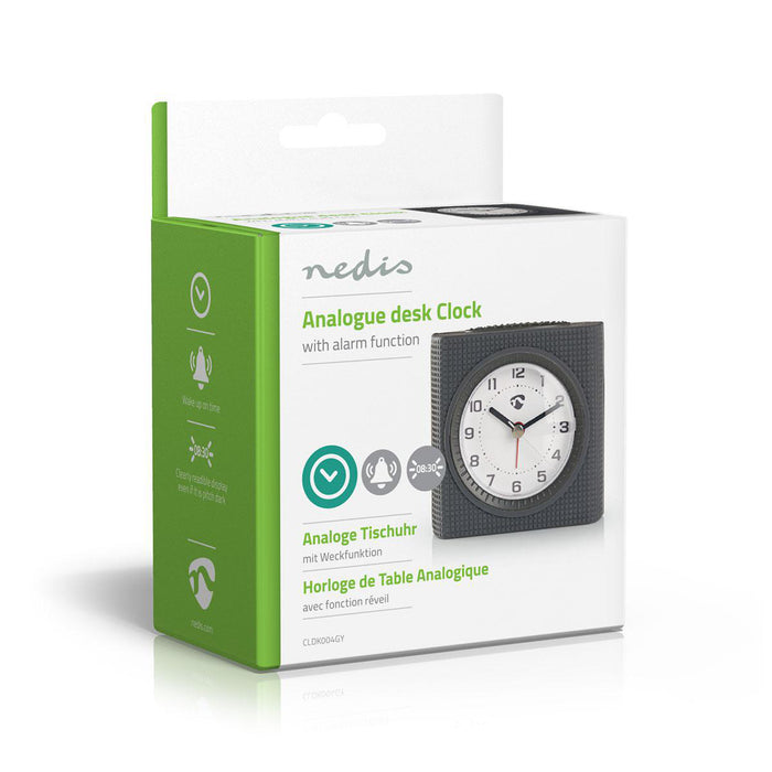 Nedis Analogue Desk Alarm Clock - Snooze function - Backlight - Grey / White, 