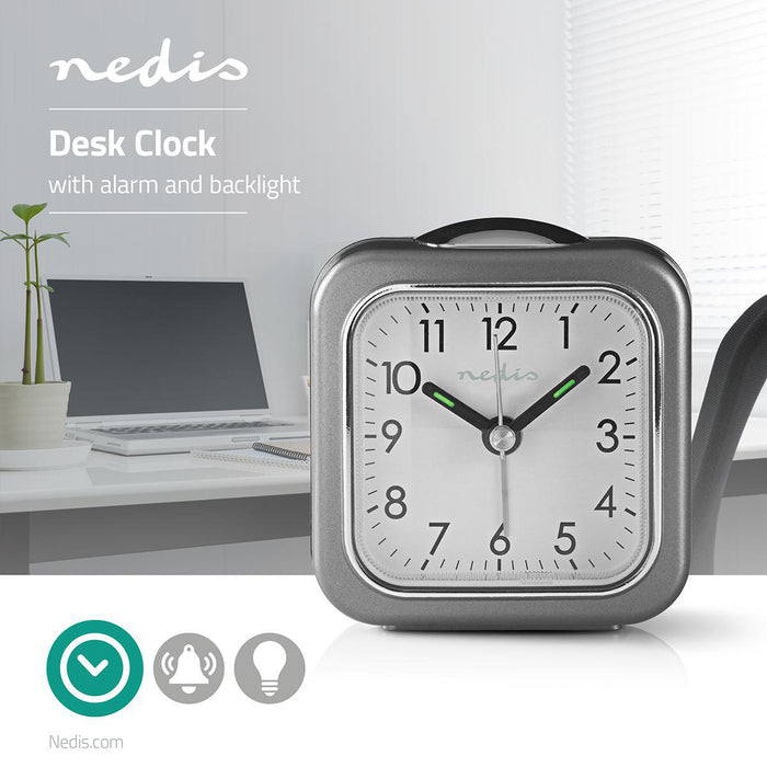 Nedis Analogue Desk Alarm Clock - Snooze function - Backlight - Grey / White, 