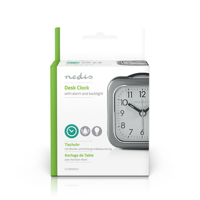 Nedis Analogue Desk Alarm Clock - Snooze function - Backlight - Grey / White, 