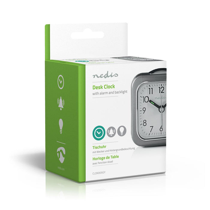 Nedis Analogue Desk Alarm Clock - Snooze function - Backlight - Grey / White, 