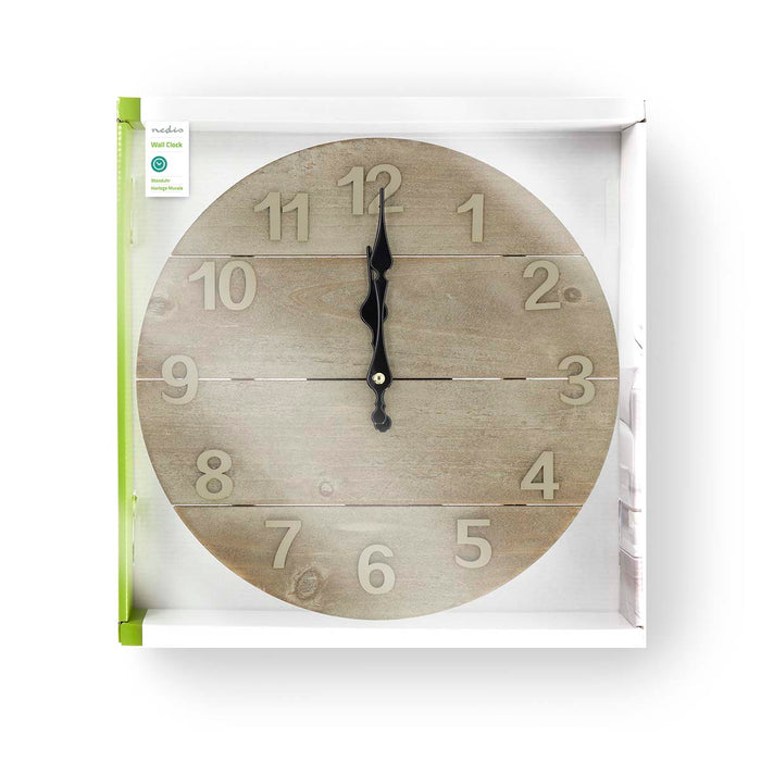 Nedis Wall Clock - Diameter: 300 mm - Wood - Beige / Brown, 