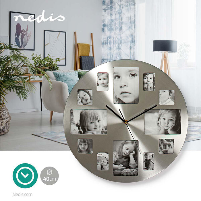 Nedis Wall Clock - Diameter: 400 mm - Metal - Silver, 