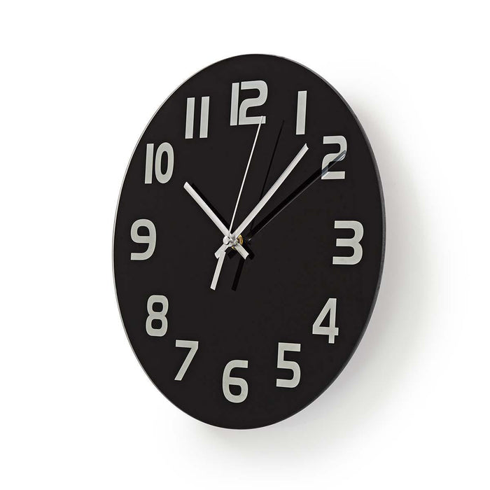 Nedis Wall Clock - Diameter: 300 mm - Glass - Black, 