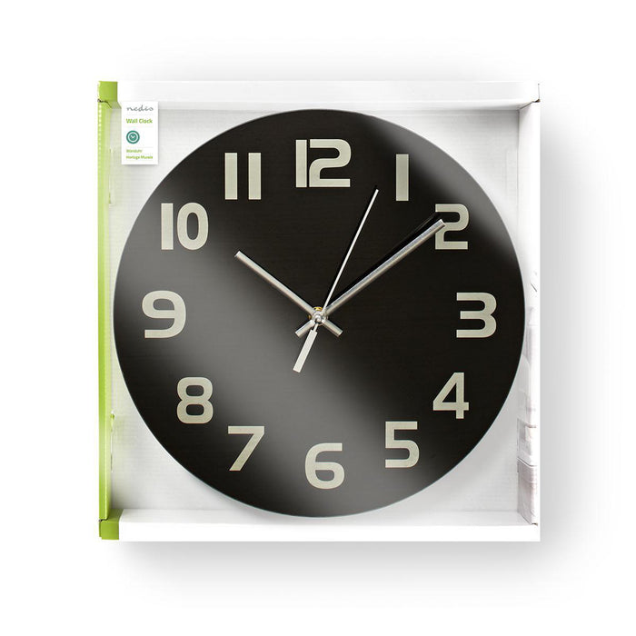 Nedis Wall Clock - Diameter: 300 mm - Glass - Black, 