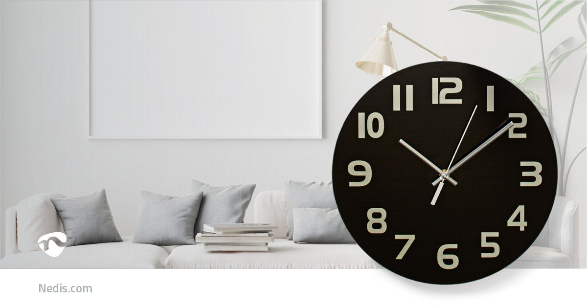 Nedis Wall Clock - Diameter: 300 mm - Glass - Black, 