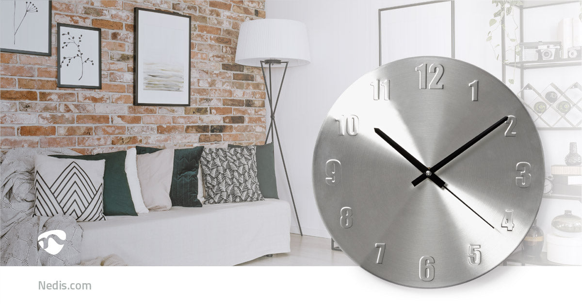 Nedis Wall Clock - Diameter: 300 mm - Metal - Silver, 