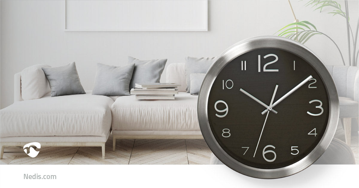 Nedis Wall Clock - Diameter: 300 mm - Stainless Steel - Black / Silver, 