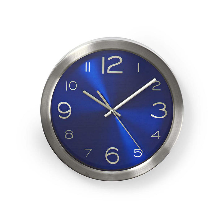 Nedis Wall Clock - Diameter: 300 mm - Stainless Steel - Blue / Silver, 