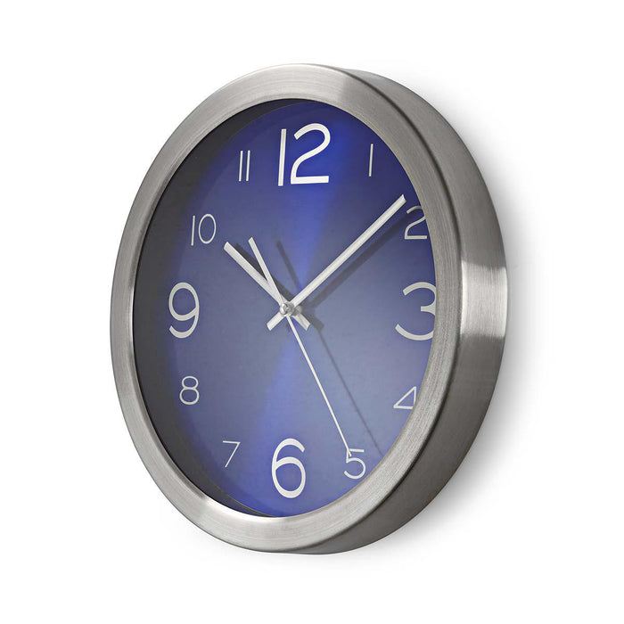 Nedis Wall Clock - Diameter: 300 mm - Stainless Steel - Blue / Silver, 