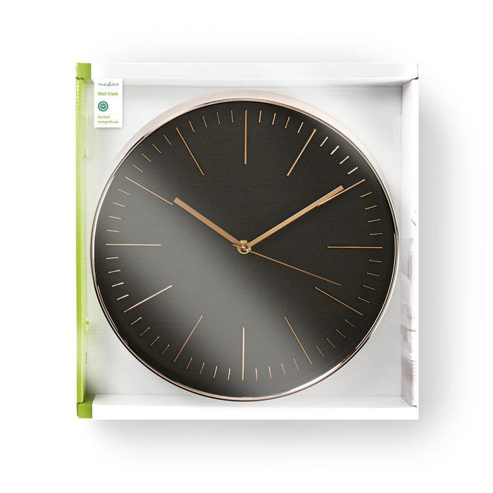 Nedis Wall Clock - Diameter: 300 mm - Plastic - Black / Rose Gold, 