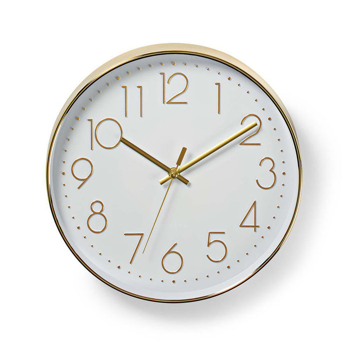 Nedis Wall Clock - Diameter: 300 mm - Plastic - Gold / White, 