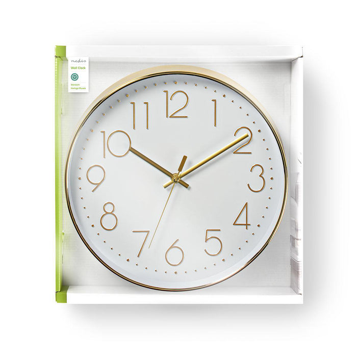 Nedis Wall Clock - Diameter: 300 mm - Plastic - Gold / White, 