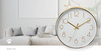 Nedis Wall Clock - Diameter: 300 mm - Plastic - Gold / White, 