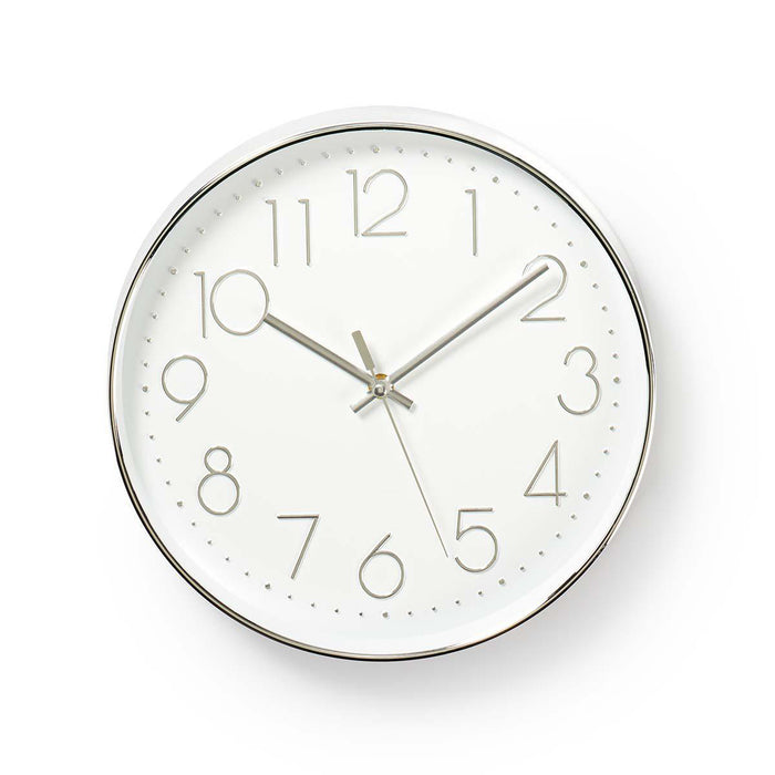 Nedis Wall Clock - Diameter: 300 mm - Plastic - Silver / White, 