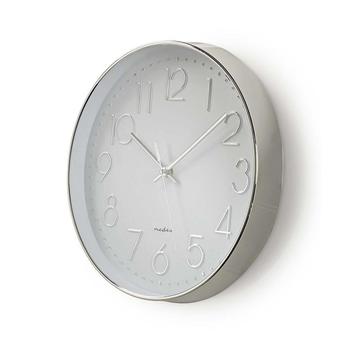 Nedis Wall Clock - Diameter: 300 mm - Plastic - Silver / White, 