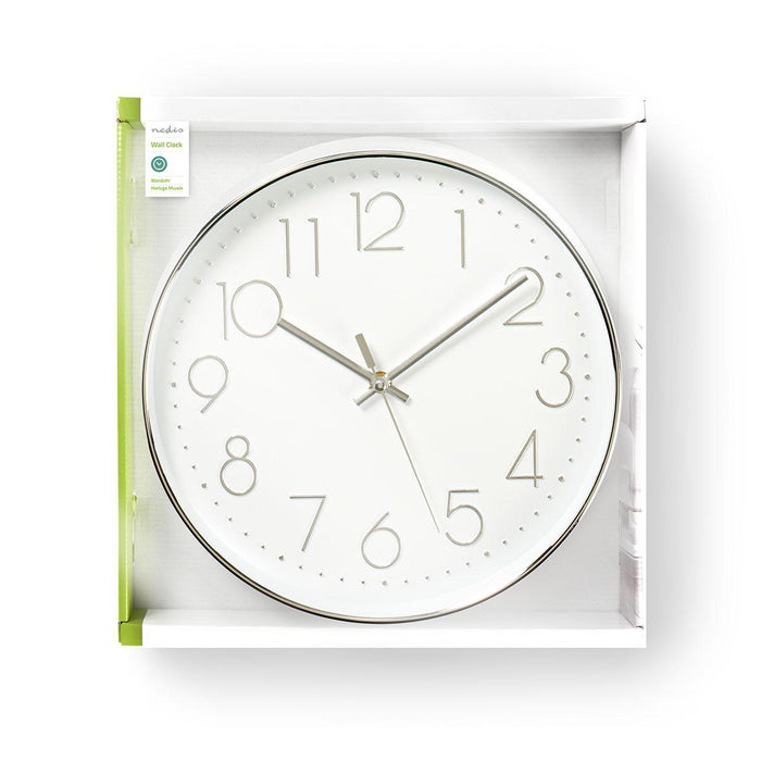 Nedis Wall Clock - Diameter: 300 mm - Plastic - Silver / White, 