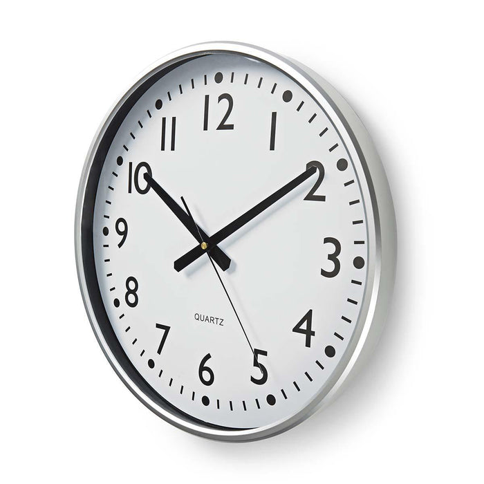 Nedis Wall Clock - Diameter: 380 mm - Plastic - Silver / White, 