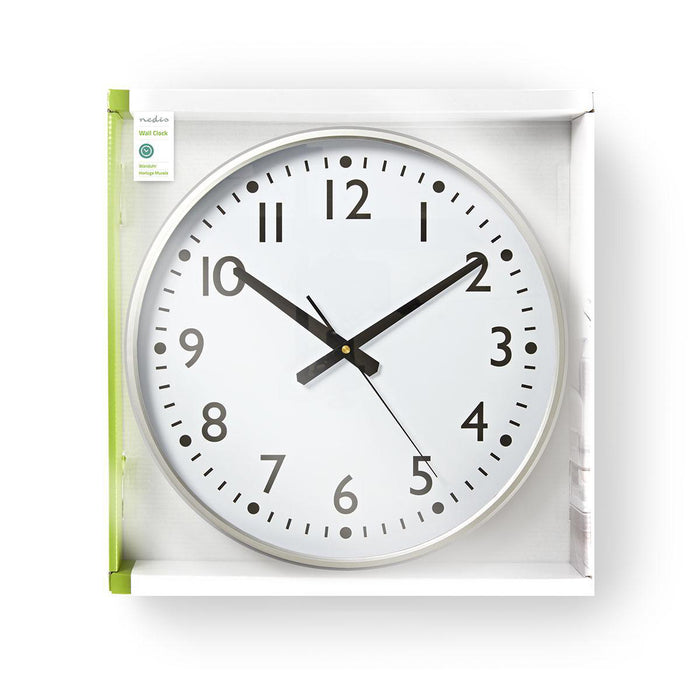 Nedis Wall Clock - Diameter: 380 mm - Plastic - Silver / White, 