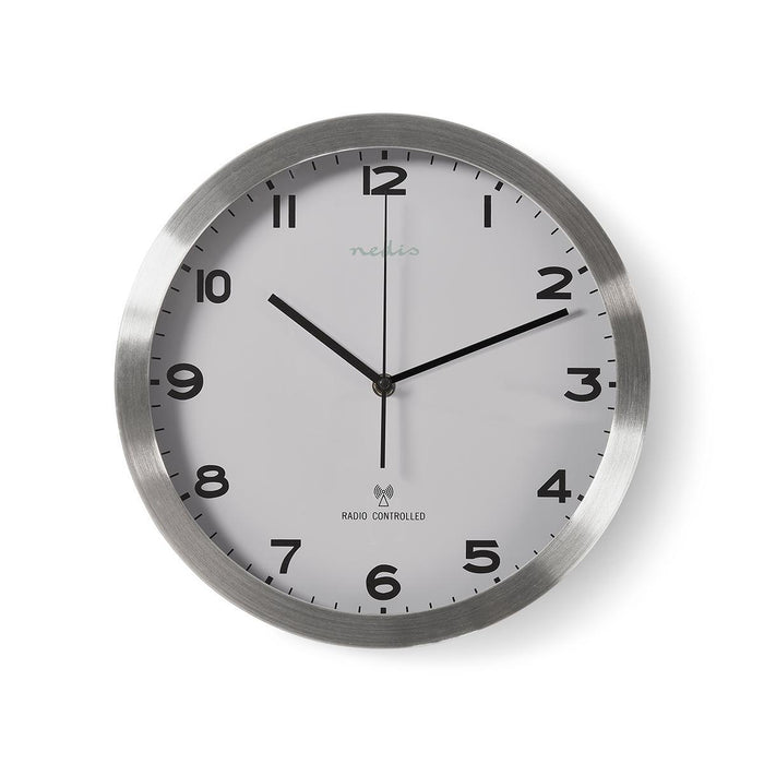 Nedis Wall Clock - Diameter: 300 mm, Aluminium / Plastic, Radio controlled time, Radio controlled time - Silver / White