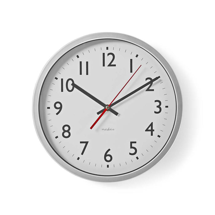 Nedis Wall Clock - Diameter: 300 mm - Plastic - Silver / White, 