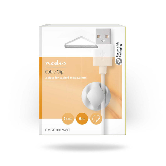 Nedis Cable Management - Cable Clip, Click and Go, 6 pcs, TPE - White