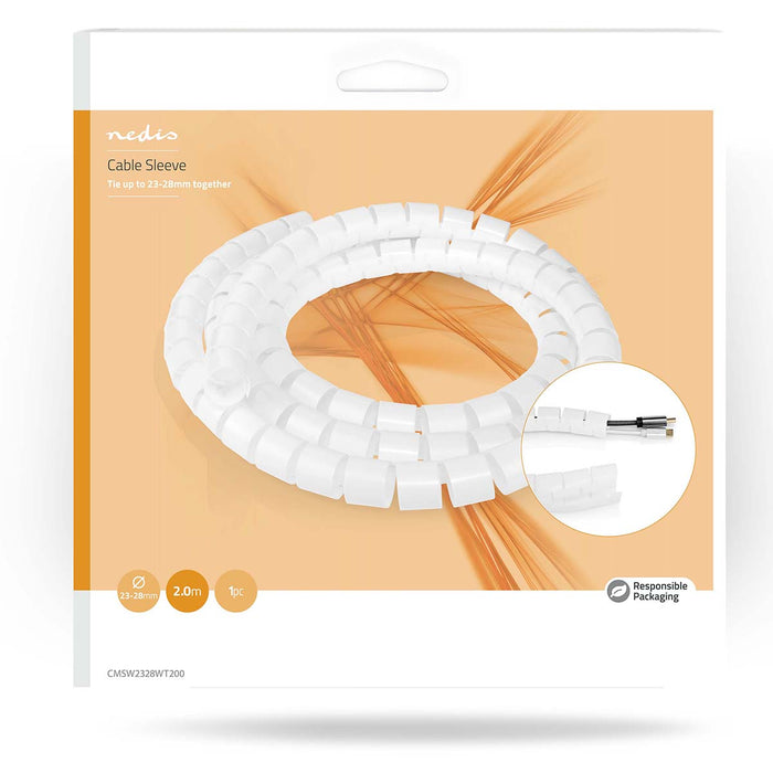 Nedis Cable Management - Spiral Sleeve, 1 pcs, Maximum cable thickness: 28 mm, PE - White