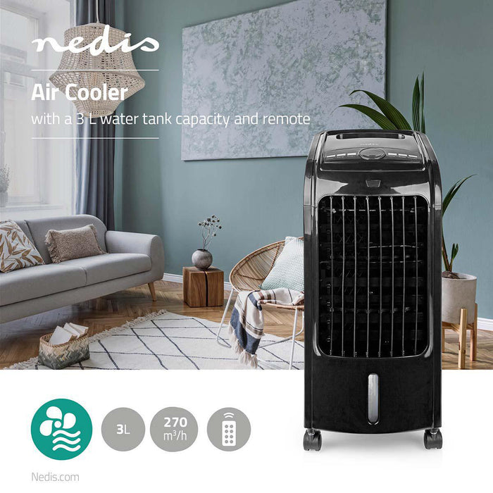 Nedis Mobile Air Cooler - Watertank capacity: 3 l, 3-Speed, 270 m³/h, Remote control - Shut-off timer