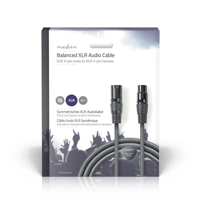 Nedis Balanced Audio Cable - XLR 3-Pin Male, XLR 3-Pin Female, Nickel Plated, Dark Grey - Gift Box