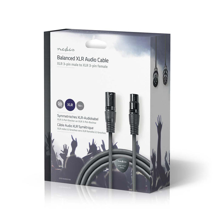 Nedis Balanced Audio Cable - XLR 3-Pin Male, XLR 3-Pin Female, Nickel Plated, Dark Grey - Gift Box