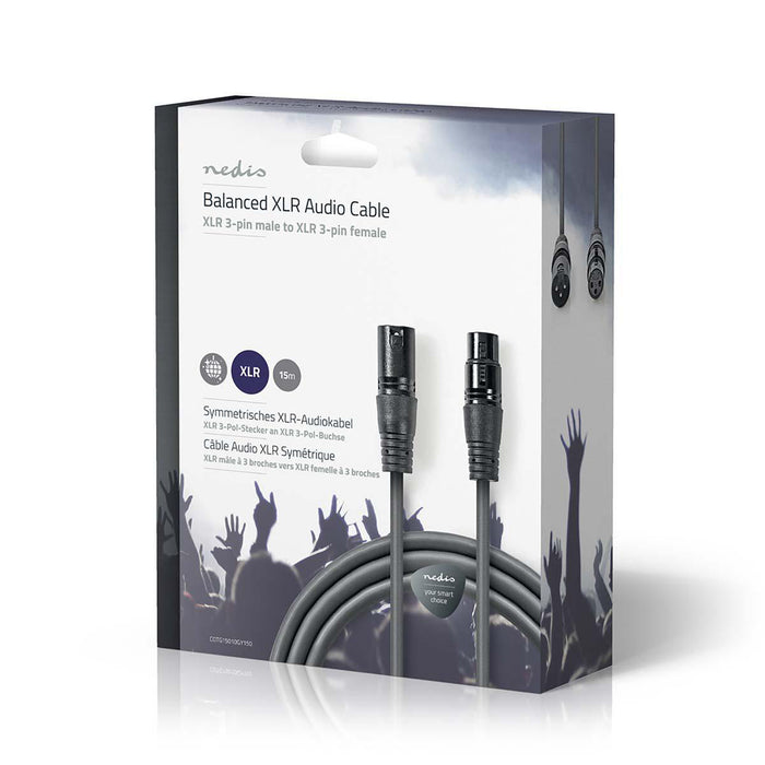 Nedis Balanced Audio Cable - XLR 3-Pin Male, XLR 3-Pin Female, Nickel Plated, Dark Grey - Gift Box