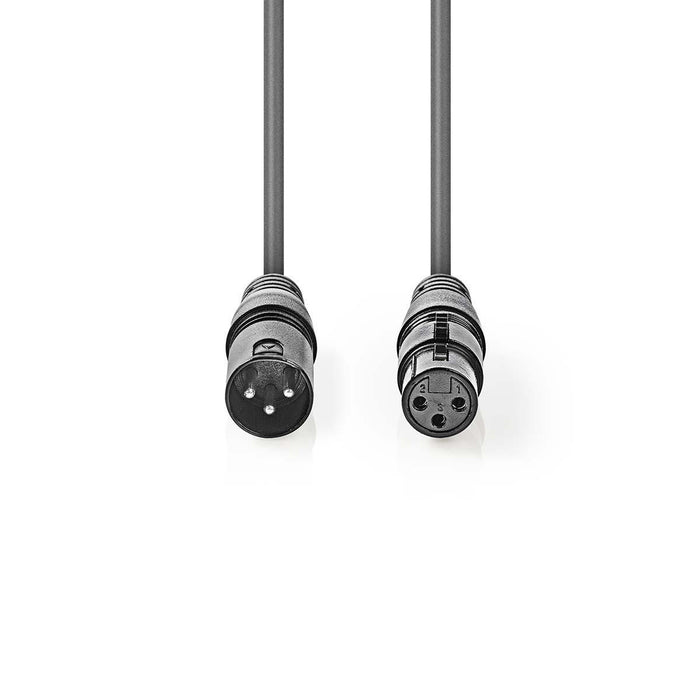 Nedis Balanced Audio Cable - XLR 3-Pin Male, XLR 3-Pin Female, Nickel Plated, Dark Grey - Carton Sleeve