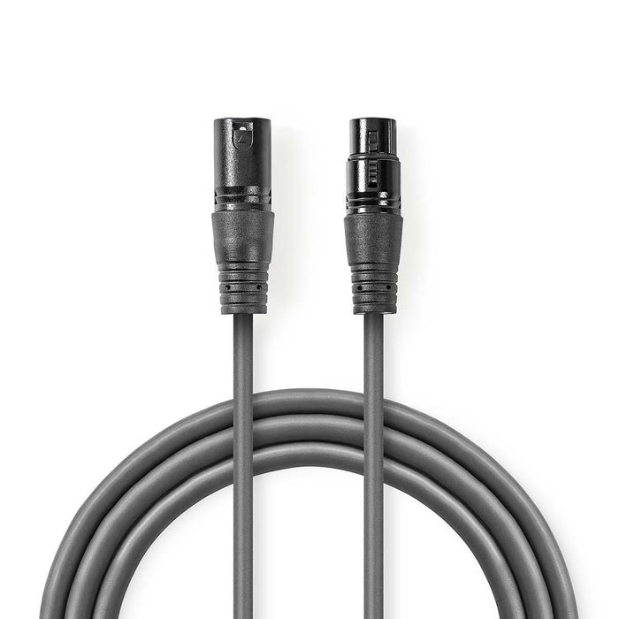 Nedis Balanced Audio Cable - XLR 3-Pin Male, XLR 3-Pin Female, Nickel Plated, Dark Grey - Carton Sleeve