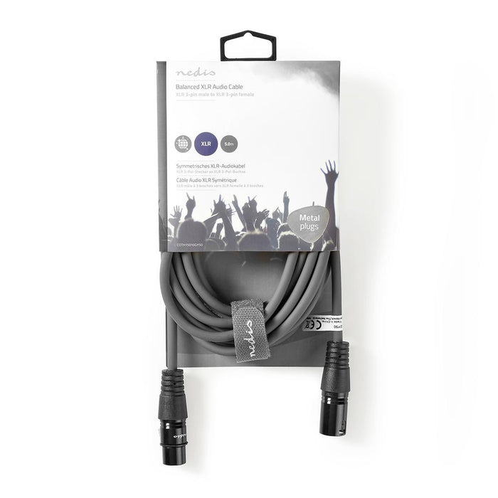 Nedis Balanced Audio Cable - XLR 3-Pin Male, XLR 3-Pin Female, Nickel Plated, Dark Grey - Carton Sleeve