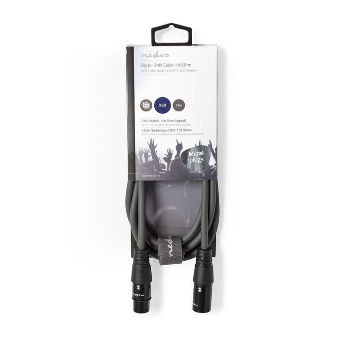 Nedis DMX Adapter Cable - XLR 3-Pin Male, XLR 3-Pin Female, Nickel Plated, Dark Grey - Carton Sleeve