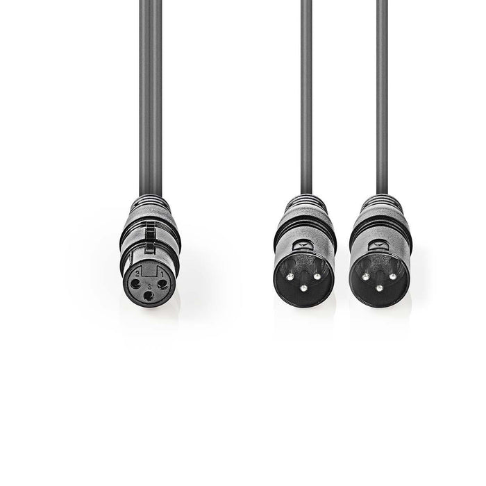 Nedis Balanced Audio Cable - 2x XLR 3-Pin Male, XLR 3-Pin Female, Nickel Plated, Dark Grey - Carton Sleeve