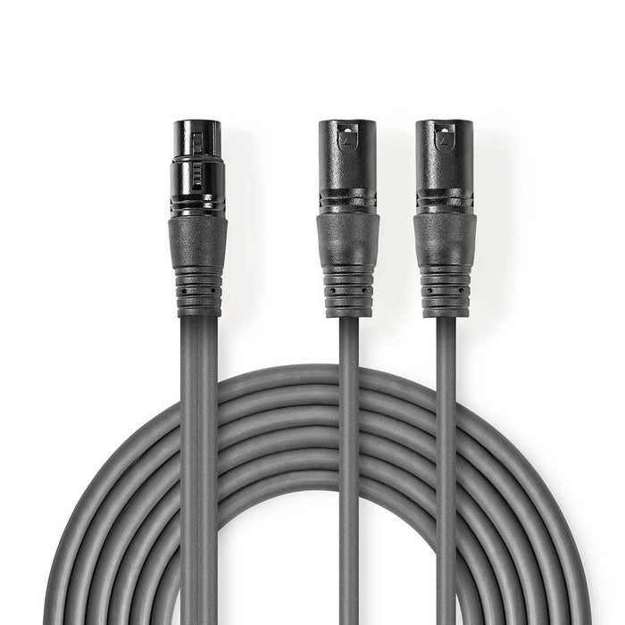 Nedis Balanced Audio Cable - 2x XLR 3-Pin Male, XLR 3-Pin Female, Nickel Plated, Dark Grey - Carton Sleeve