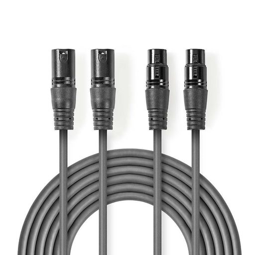 Nedis Balanced Audio Cable - 2x XLR 3-Pin Male, 2x XLR 3-Pin Female, Nickel Plated, Dark Grey - Carton Sleeve