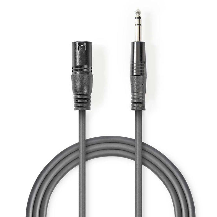 Nedis Balanced Audio Cable - XLR 3-Pin Male, 6.35 mm Male, Nickel Plated, Dark Grey - Carton Sleeve