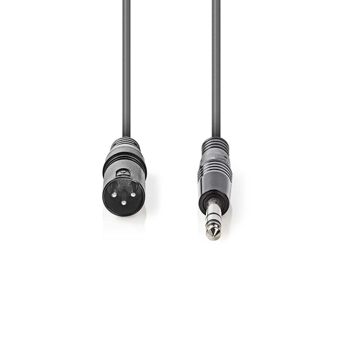 Nedis Balanced Audio Cable - XLR 3-Pin Male, 6.35 mm Male, Nickel Plated, Dark Grey - Carton Sleeve