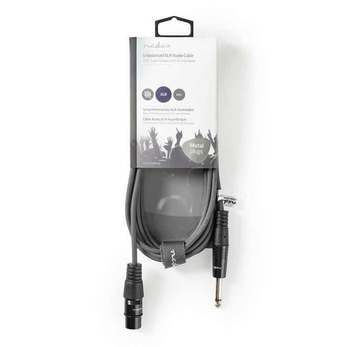 Nedis Unbalanced Audio Cable - XLR 3-Pin Female, 6.35 mm Male, Nickel Plated, Dark Grey - Carton Sleeve