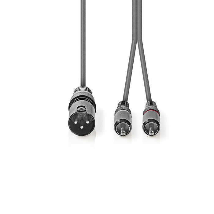 Nedis Balanced Audio Cable - XLR 3-Pin Male, 2x RCA Male, Nickel Plated, Dark Grey - Carton Sleeve