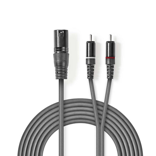 Nedis Balanced Audio Cable - XLR 3-Pin Male, 2x RCA Male, Nickel Plated, Dark Grey - Carton Sleeve