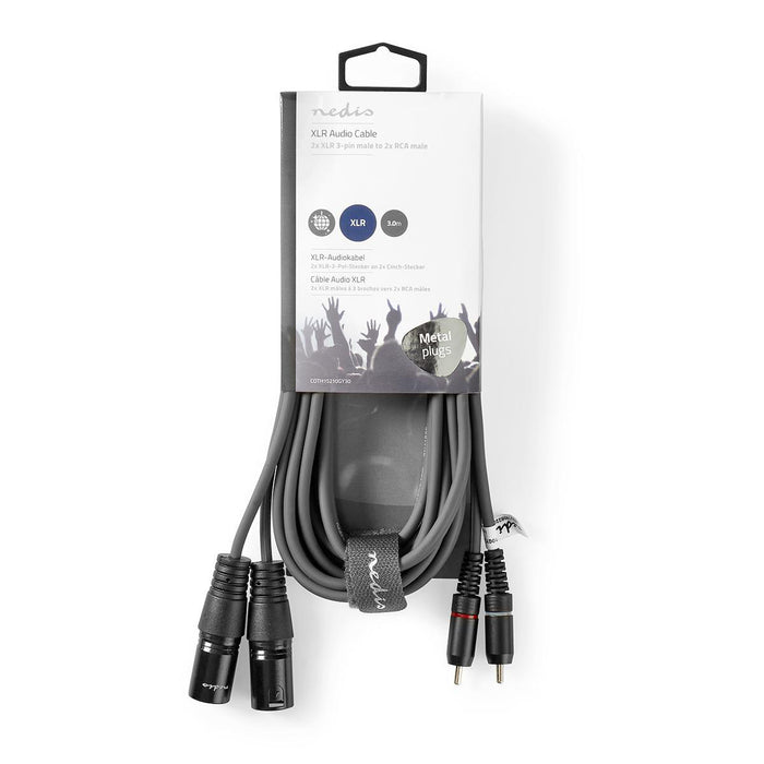 Nedis Balanced Audio Cable - 2x XLR 3-Pin Male, 2x RCA Male, Nickel Plated, Dark Grey - Carton Sleeve