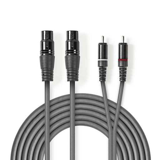 Nedis Balanced Audio Cable - 2x XLR 3-Pin Female, 2x RCA Male, Nickel Plated, Dark Grey - Carton Sleeve