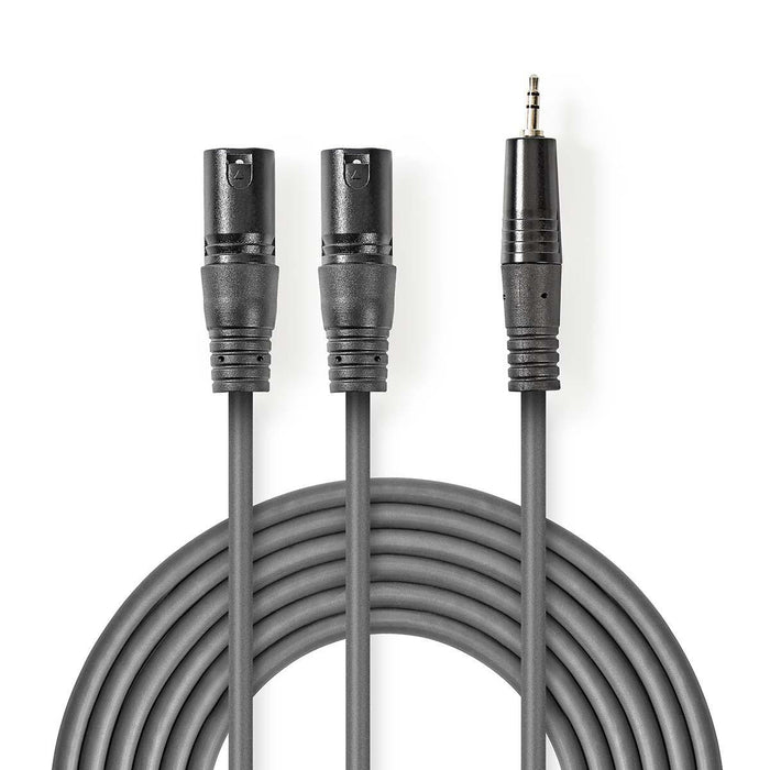 Nedis Balanced Audio Cable - 2x XLR 3-Pin Male, 3.5 mm Male, Nickel Plated, Dark Grey - Carton Sleeve