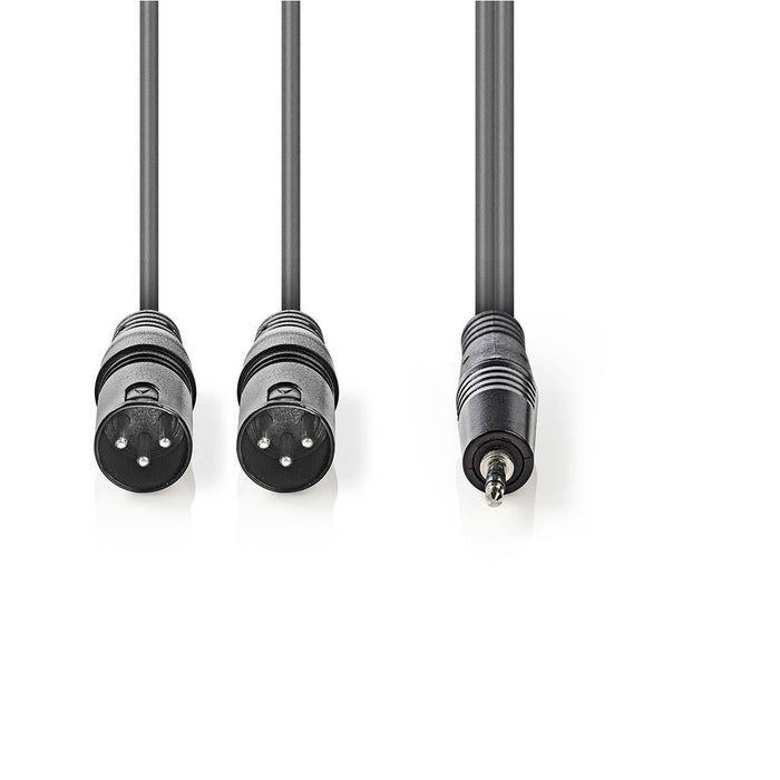 Nedis Balanced Audio Cable - 2x XLR 3-Pin Male, 3.5 mm Male, Nickel Plated, Dark Grey - Carton Sleeve