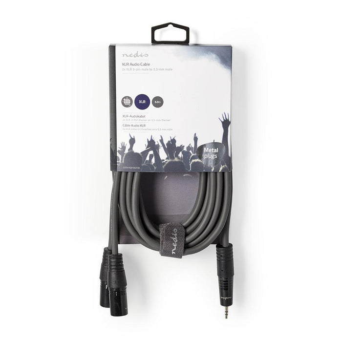 Nedis Balanced Audio Cable - 2x XLR 3-Pin Male, 3.5 mm Male, Nickel Plated, Dark Grey - Carton Sleeve