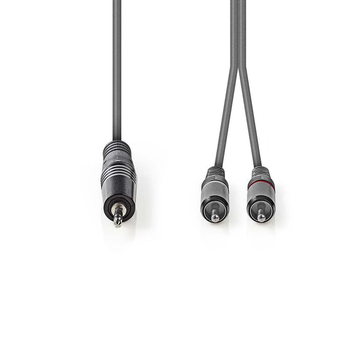 Nedis Stereo Audio Cable - 3.5 mm Male, 2x RCA Male, Nickel Plated, Dark Grey - Carton Sleeve