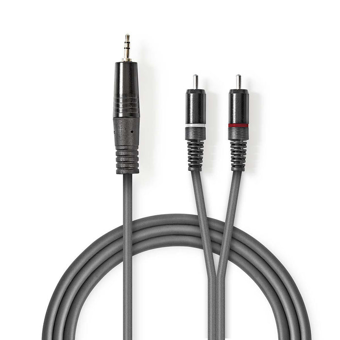 Nedis Stereo Audio Cable - 3.5 mm Male, 2x RCA Male, Nickel Plated, Dark Grey - Carton Sleeve